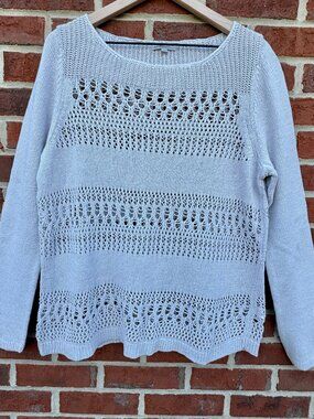Gap Open Knit Sweater Womens XL Gray Casual Coastal Boho Chic Linen Blend